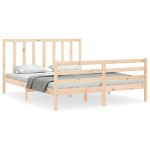 Cadru de pat cu tăblie, king size, lemn masiv