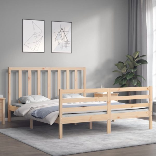 Cadru de pat cu tăblie, king size, lemn masiv