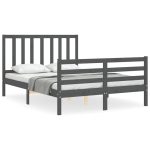 Cadru de pat cu tăblie, gri, 140×190 cm, lemn masiv