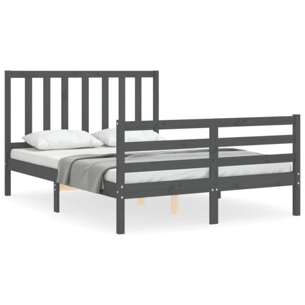 Cadru de pat cu tăblie, gri, 140×190 cm, lemn masiv