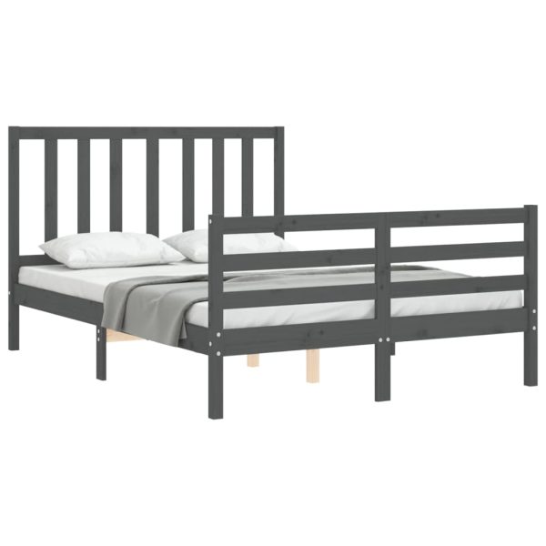 Cadru de pat cu tăblie, gri, 140×190 cm, lemn masiv