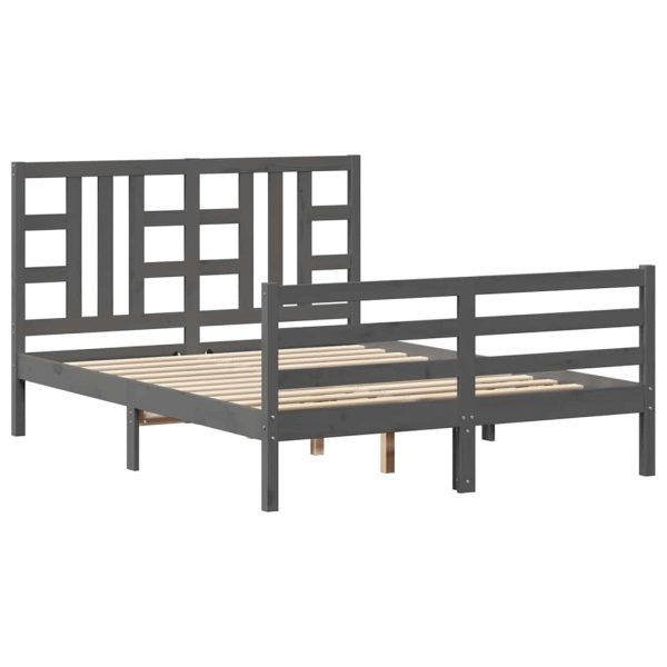 Cadru de pat cu tăblie, gri, 140×190 cm, lemn masiv