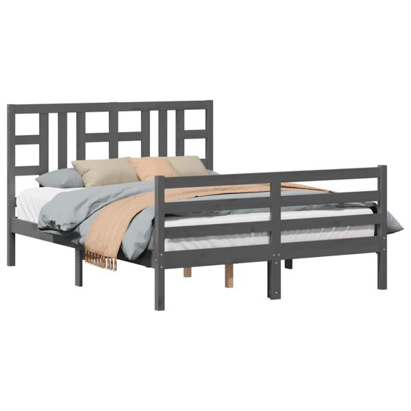 Cadru de pat cu tăblie, gri, 140×190 cm, lemn masiv