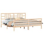 Cadru pat cu tăblie 200×200 cm, lemn masiv de pin