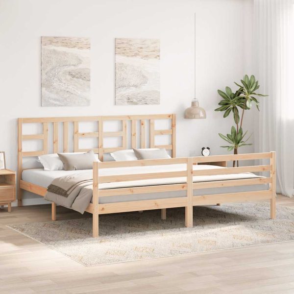 Cadru pat cu tăblie 200×200 cm, lemn masiv de pin