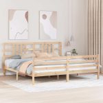Cadru pat cu tăblie 200×200 cm, lemn masiv de pin