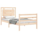 Cadru de pat cu tăblie single, lemn masiv