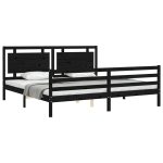 Cadru pat cu tăblie 200×200 cm, negru, lemn masiv
