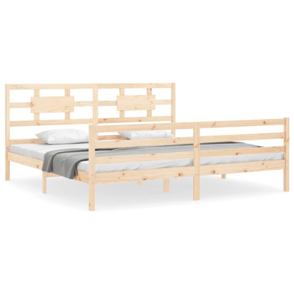 Cadru pat cu tăblie 200×200 cm, lemn masiv de pin