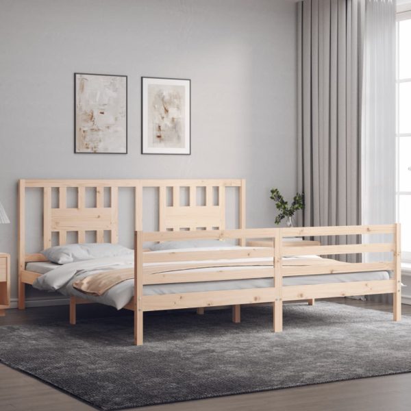 Cadru pat cu tăblie 200×200 cm, lemn masiv de pin