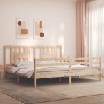 Cadru pat cu tăblie 200×200 cm, lemn masiv de pin