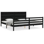Cadru pat cu tăblie 200×200 cm, negru, lemn masiv