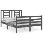 Cadru de pat cu tăblie, gri, 140×190 cm, lemn masiv