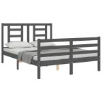 Cadru de pat cu tăblie, gri, 140×190 cm, lemn masiv