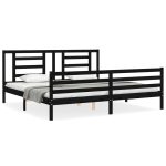 Cadru pat cu tăblie 200×200 cm, negru, lemn masiv