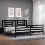 Cadru pat cu tăblie 200×200 cm, negru, lemn masiv