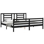Cadru pat cu tăblie 200×200 cm, negru, lemn masiv