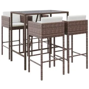 Set mobilier bar de grădină cu perne, 5 piese, maro, poliratan