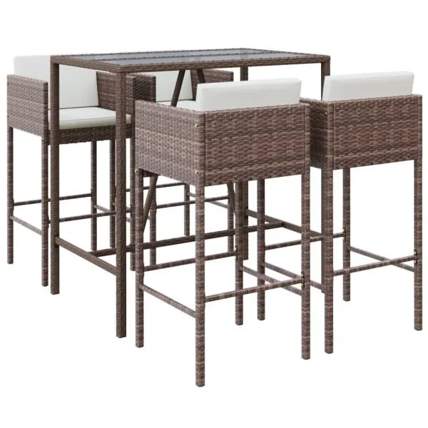 Set mobilier bar de grădină cu perne, 5 piese, maro, poliratan