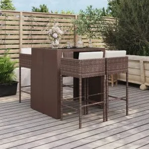 Set mobilier bar de grădină cu perne, 5 piese, maro, poliratan