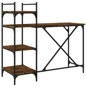 Birou pentru computer cu rafturi stejar fumuriu 120x47x109 cm