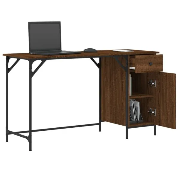 Birou de computer, stejar maro, 131x48x75 cm, lemn prelucrat