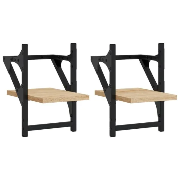 Rafturi de perete cu bare, 2 buc, stejar sonoma, 20x25x30 cm