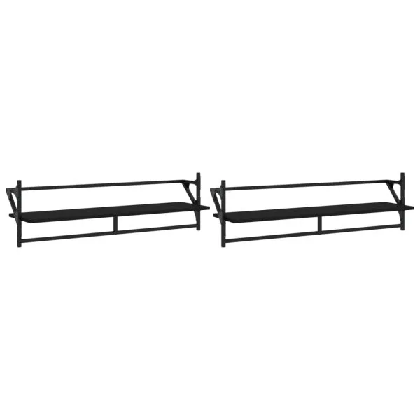 Rafturi de perete cu bare, 2 buc, negru, 100x25x30 cm