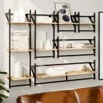 Set rafturi perete cu bare, 6 buc. stejar sonoma lemn prelucrat