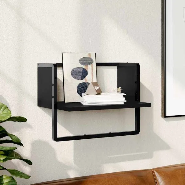 Raft de perete cu bare, negru, 40x25x30 cm