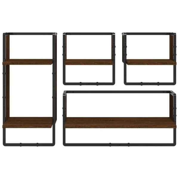 Set rafturi de perete cu bare, 4 buc., stejar maro, lemn