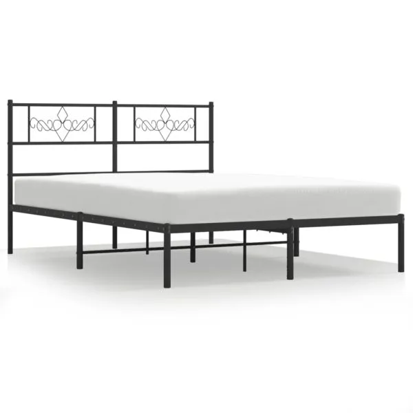 Cadru de pat metalic cu tăblie, negru, 120×190 cm