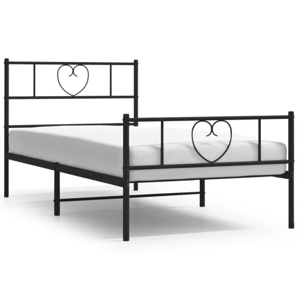 Cadru pat metalic cu tăblii de cap/picioare, negru, 75×190 cm
