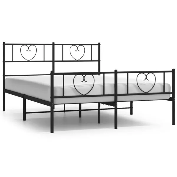 Cadru pat metalic cu tăblie de cap/picioare, negru, 120×190 cm