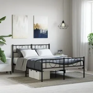 Cadru pat metalic cu tăblie de cap/picioare, negru, 120×190 cm