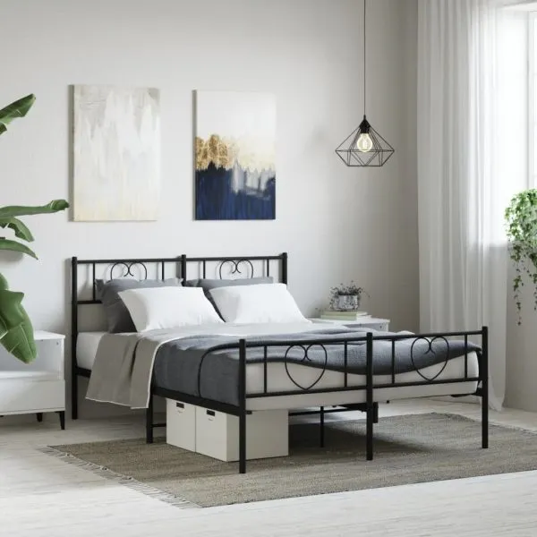 Cadru pat fără saltea, cu tăblie picioare negru 160x200cm metal