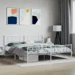 Cadru de pat metalic cu tăblie de cap/picioare, alb, 180×200 cm
