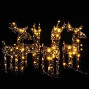 Decorațiune Crăciun reni, 4 buc., 160 LED-uri albe calde, ratan