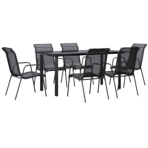 Set mobilier de grădină, 7 piese, negru, oțel și textilenă