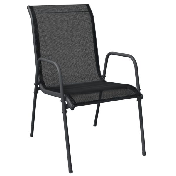 Set mobilier de grădină, 7 piese, negru, oțel și textilenă