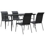 Set mobilier de grădină, 5 piese, negru, oțel și textilenă