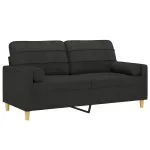 Canapea cu 2 locuri cu pernuțe, negru, 140 cm, textil