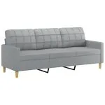 Canapea cu 3 locuri cu pernuțe, gri deschis, 180 cm, textil