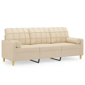 Canapea cu 3 locuri cu pernuțe, crem, 180 cm, textil
