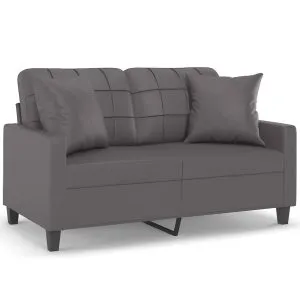 Canapea cu 2 locuri cu pernuțe, gri, 120 cm, piele ecologică
