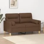Canapea cu 2 locuri cu pernuțe, maro, 120 cm, textil