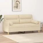 Canapea cu 2 locuri cu pernuțe, crem, 140 cm, textil
