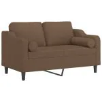 Canapea cu 2 locuri cu pernuțe, maro, 120 cm, textil