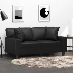 Canapea cu 2 locuri cu pernuțe, negru, 120 cm, piele ecologică