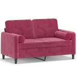 Canapea cu 2 locuri cu pernuțe, roșu vin, 120 cm, catifea